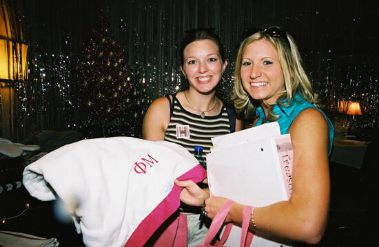 Two Members With Phi Mu Blanket at Convention Photograph 2, July 4-8, 2002 (image)