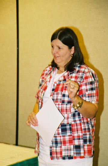 Karen Belanger Leading Alumnae Officer Meeting at Convention Photograph 1, July 4-8, 2002 (image)