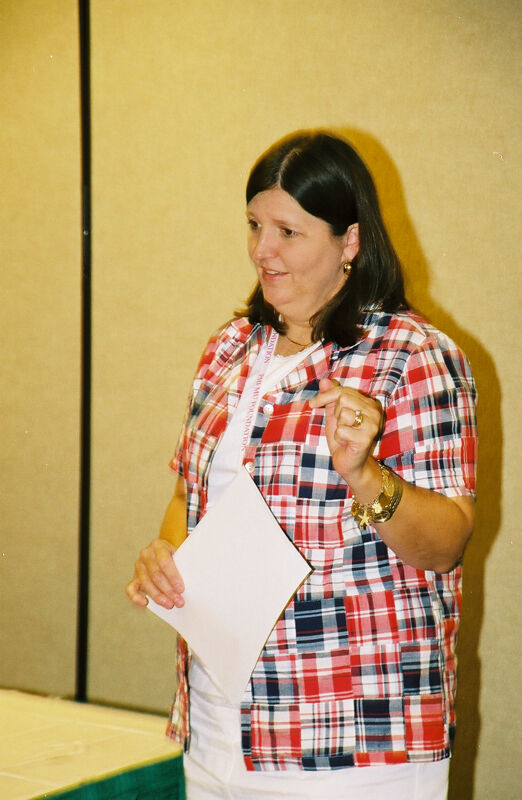 Karen Belanger Leading Alumnae Officer Meeting at Convention Photograph 1, July 4-8, 2002 (Image)