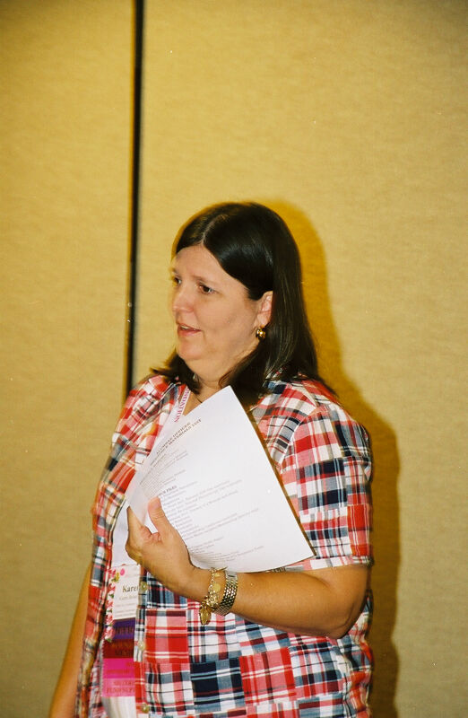 Karen Belanger Leading Alumnae Officer Meeting at Convention Photograph 2, July 4-8, 2002 (Image)