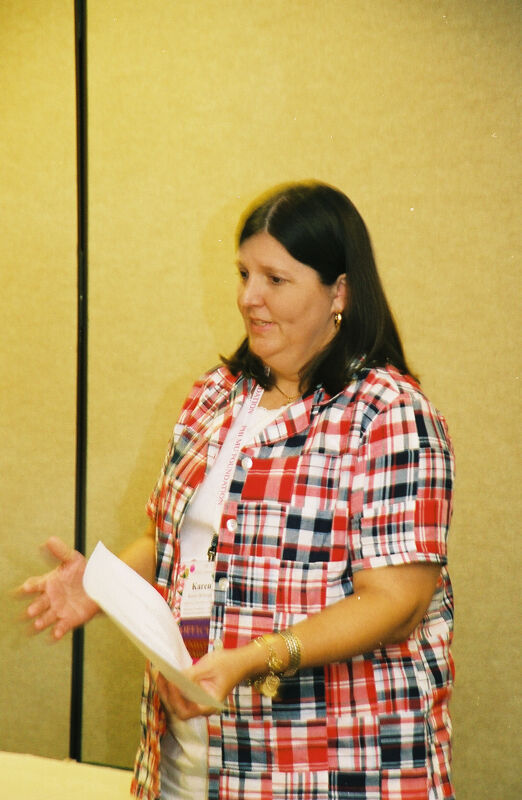Karen Belanger Leading Alumnae Officer Meeting at Convention Photograph 4, July 4-8, 2002 (Image)