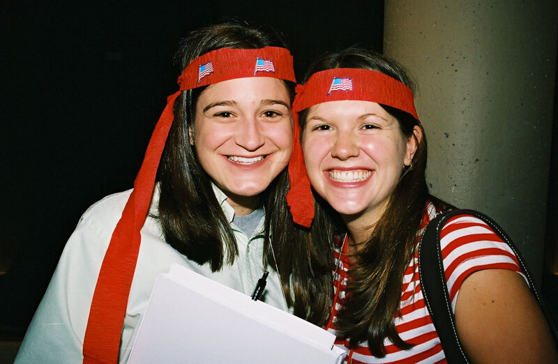 Two Phi Mus Wearing Patriotic Headbands at Convention Photograph 2, July 4, 2002 (Image)