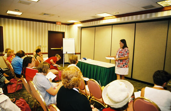 Karen Belanger Leading Alumnae Officer Meeting at Convention Photograph 3, July 4-8, 2002 (image)