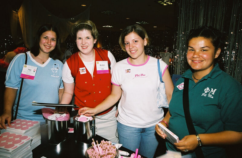 Sams, Levy, and Two Unidentified Phi Mus in Convention Carnation Shop Photograph, July 4-8, 2002 (Image)