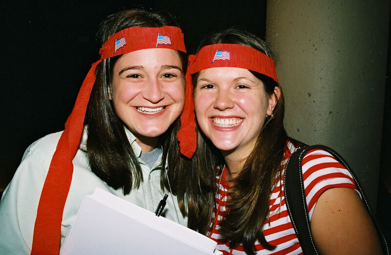 Two Phi Mus Wearing Patriotic Headbands at Convention Photograph 3, July 4, 2002 (Image)