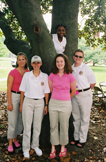 Five Phi Mus by Tree at Convention Photograph 2, July 4-8, 2002 (image)