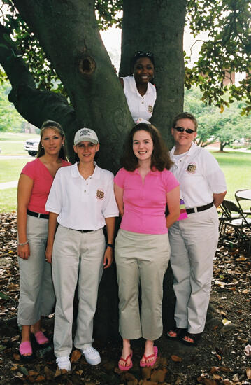 Five Phi Mus by Tree at Convention Photograph 3, July 4-8, 2002 (image)