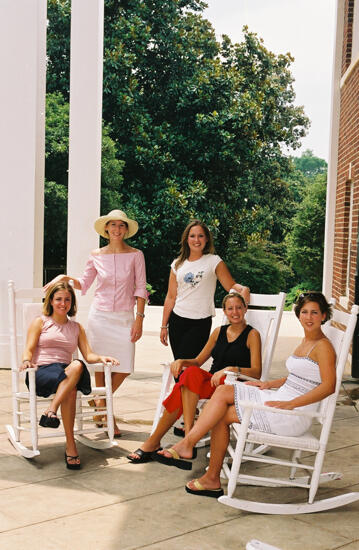 Group of Five in Rocking Chairs at Wesleyan College During Convention Photograph 10, July 4-8, 2002 (image)