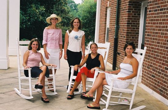 Group of Five in Rocking Chairs at Wesleyan College During Convention Photograph 3, July 4-8, 2002 (image)