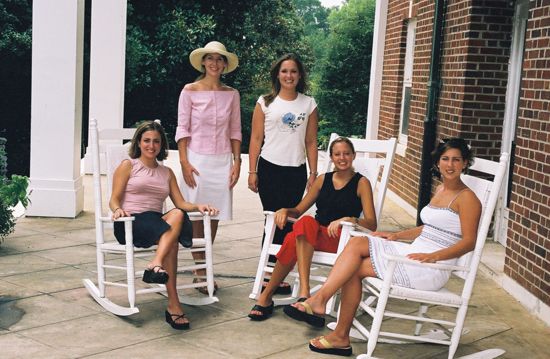 Group of Five in Rocking Chairs at Wesleyan College During Convention Photograph 2, July 4-8, 2002 (image)