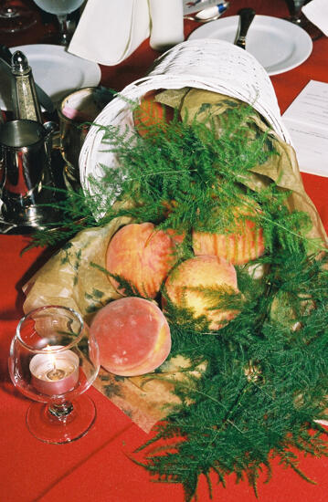 Basket of Peaches Centerpiece at Convention Welcome Dinner Photograph 1, July 4, 2002 (image)