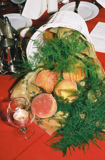 Basket of Peaches Centerpiece at Convention Welcome Dinner Photograph 2, July 4, 2002 (image)