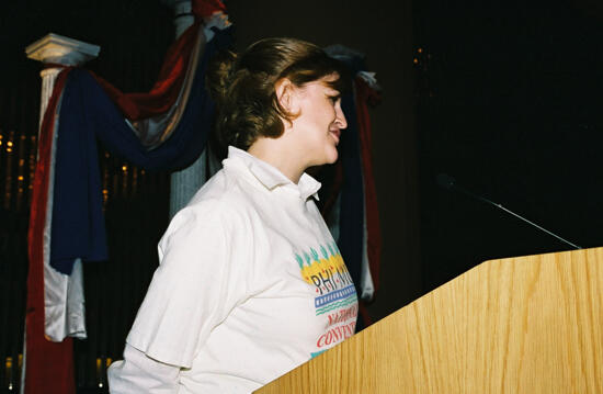 Unidentified Phi Mu Speaking at Convention Photograph 1, July 4-8, 2002 (image)