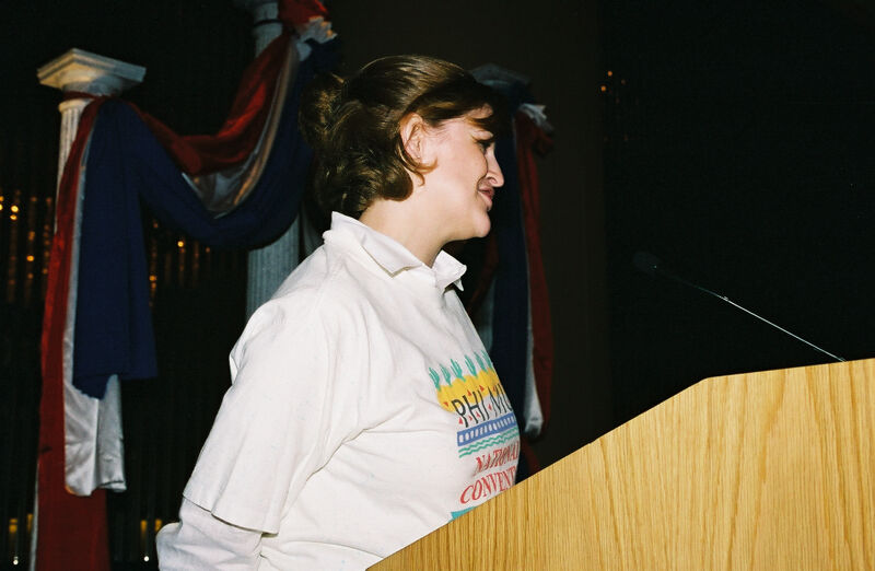 Unidentified Phi Mu Speaking at Convention Photograph 1, July 4-8, 2002 (Image)