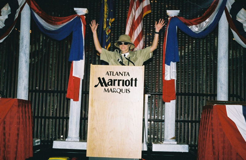 Phi Mu Wearing Explorer Costume at Convention Photograph 5, July 4-8, 2002 (Image)