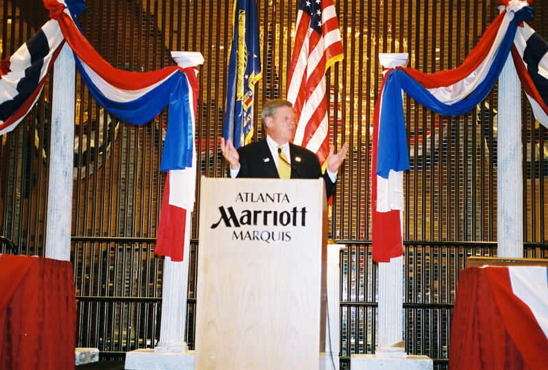 Johnny Isakson Speaking at Convention Welcome Dinner Photograph 7, July 4, 2002 (Image)