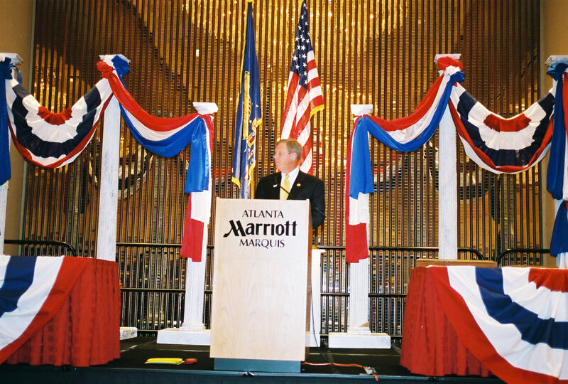 Johnny Isakson Speaking at Convention Welcome Dinner Photograph 8, July 4, 2002 (Image)