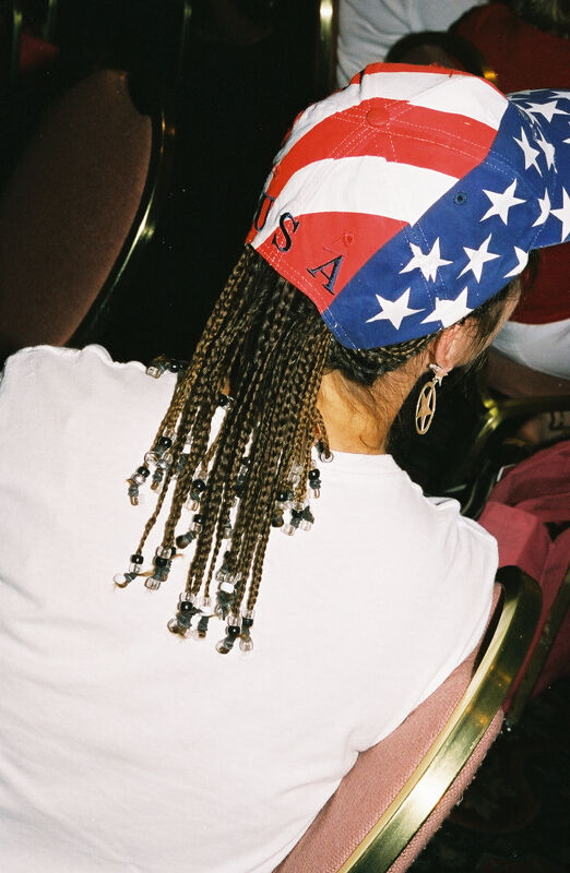 Phi Mu Wearing USA Hat at Convention Photograph, July 4-8, 2002 (Image)