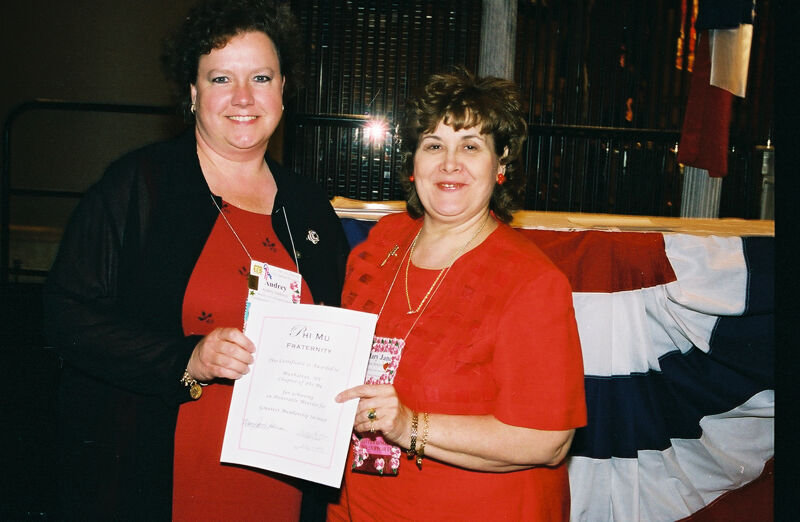 Mary Jane Johnson and Manhattan Alumnae Chapter Member With Certificate at Convention Photograph, July 4-8, 2002 (Image)