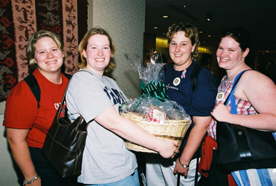 Four Phi Mus With Gift Basket at Convention Photograph, July 4-8, 2002 (image)