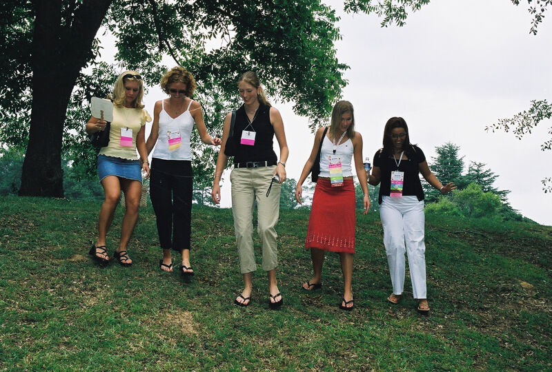 Five Phi Mus Walking Downhill at Convention Photograph 1, July 4-8, 2002 (Image)