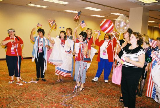 Phi Mus Cheering for Patriotic Parade at Convention Photograph, July 4, 2002 (image)