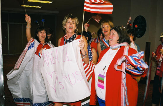 Area III Phi Mus With Signs at Convention Photograph 2, July 4, 2002 (image)