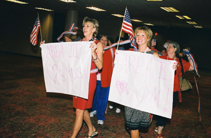 Area III Phi Mus With Signs at Convention Photograph 3, July 4, 2002 (Image)