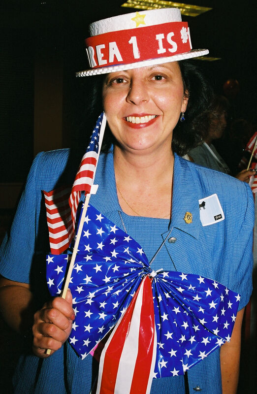 Area I Alumna in Patriotic Dress at Convention Photograph, July 4, 2002 (Image)