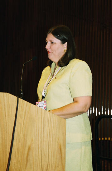 Karen Belanger Speaking at Convention Photograph, July 4-8, 2002 (image)