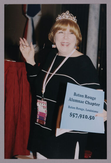 Dusty Manson With Baton Rouge Fundraising Sign at Convention Photograph, July 4-8, 2002 (image)