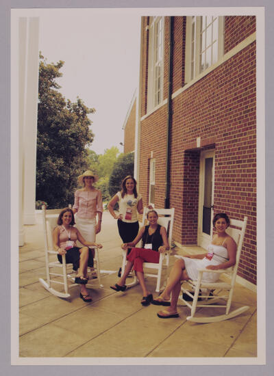 Group of Five in Rocking Chairs at Wesleyan College During Convention Photograph 1, July 4-8, 2002 (image)