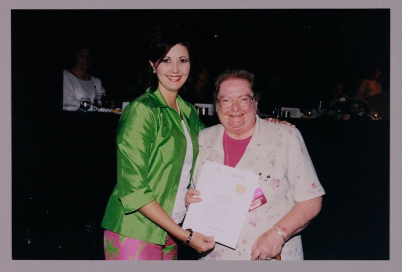 July 4-8 Susan Kendricks and Patricia Giles With Certificate at Convention Photograph Image