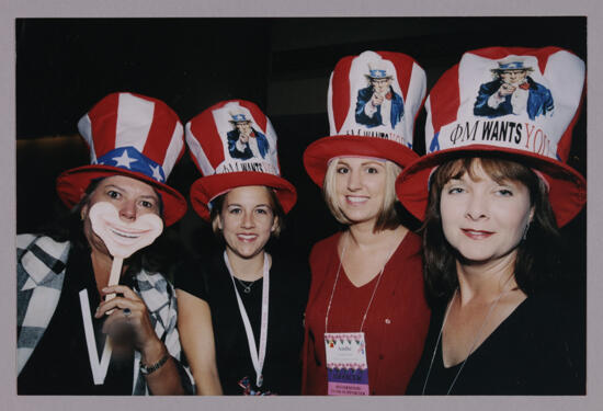 Unidentified, Ward, Kash, and Bulger in Uncle Sam Hats at Convention Photograph, July 4-8, 2002 (image)