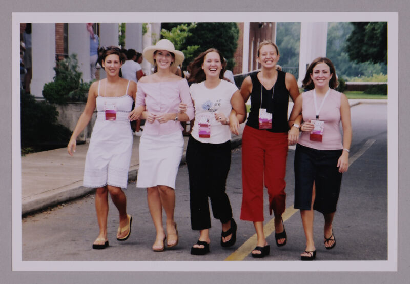 Five Phi Mus Walking Arm-in-Arm at Convention Photograph, July 4-8, 2002 (Image)
