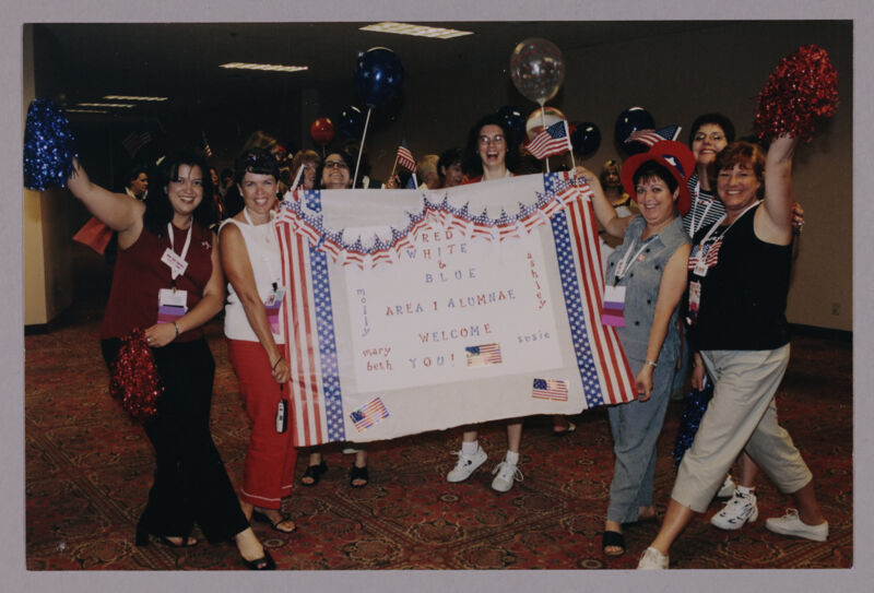 Area I Alumnae Holding Convention Welcome Sign Photograph 1, July 4, 2002 (Image)