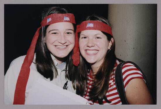 Two Phi Mus Wearing Patriotic Headbands at Convention Photograph 1, July 4, 2002 (image)