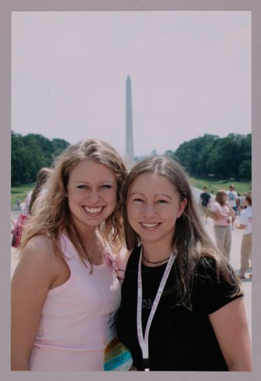 Two Unidentified Phi Mus by Washington Monument During Convention Photograph 1, July 10, 2004 (image)