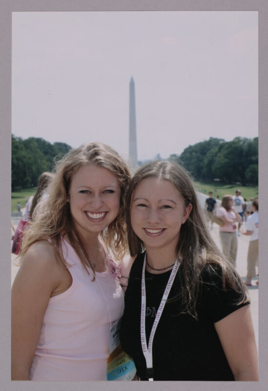 Two Unidentified Phi Mus by Washington Monument During Convention Photograph 1, July 10, 2004 (Image)