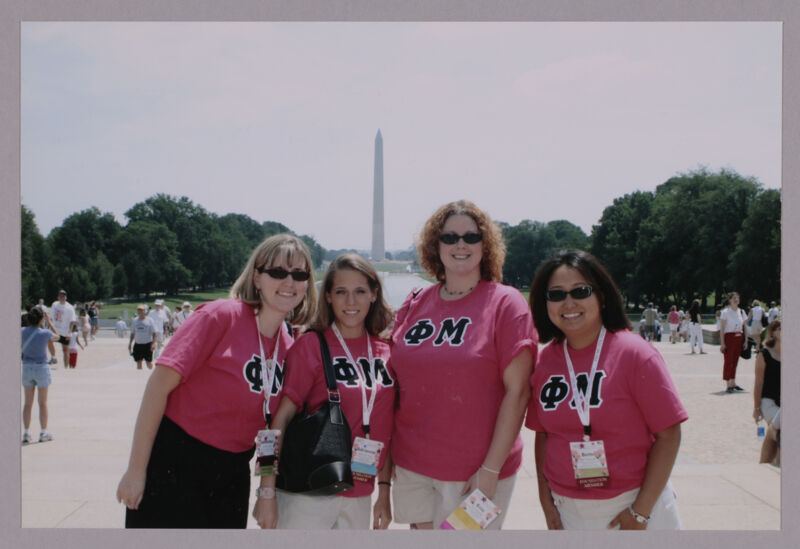 July 10 Group of Four in Phi Mu Shirts by Washington Monument During Convention Photograph 1 Image