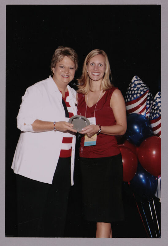 July 8 Kathy Williams and Unidentified With Award at Convention Photograph 1 Image