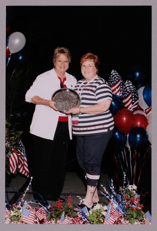 Kathy Williams and Unidentified With Award at Convention Photograph 2, July 8, 2004 (Image)