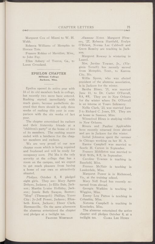 Chapter Letters: Epsilon Chapter, November 1927 (Image)