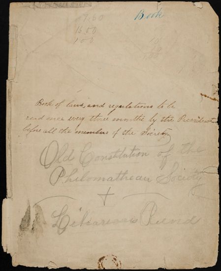 Old Constitution of the Philomathean Society and Librarian's Record (image)