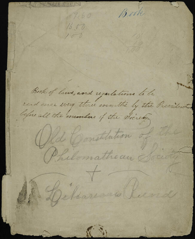 Old Constitution of the Philomathean Society and Librarian's Record Image