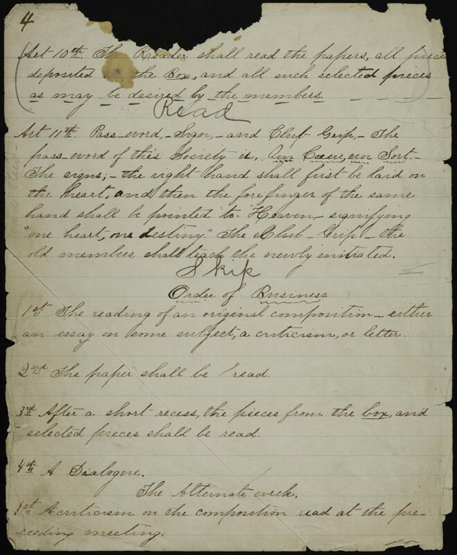 Old Constitution of the Philomathean Society and Librarian's Record Image