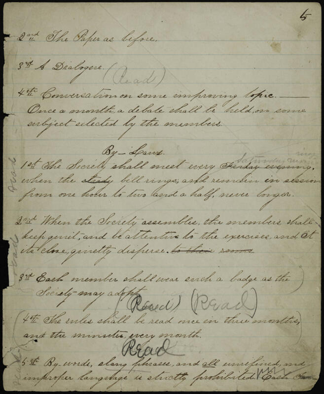 Old Constitution of the Philomathean Society and Librarian's Record Image