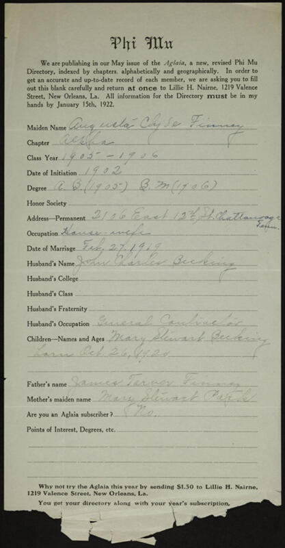 1922 Augusta Clyde Finney Form Image