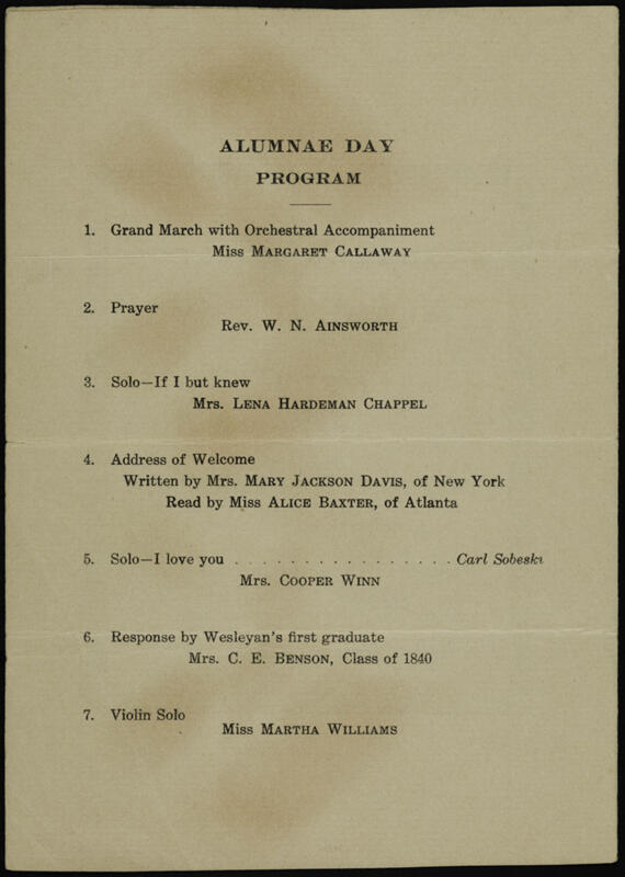 May 29 Wesleyan College Alumnae Day Triennial Celebration Program Image