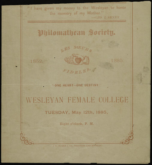 Philomathean Society Program, May 12, 1885 (Image)